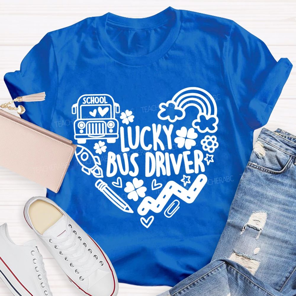 Lucky School Bus Driver Four-Leaf Clover T-Shirt
