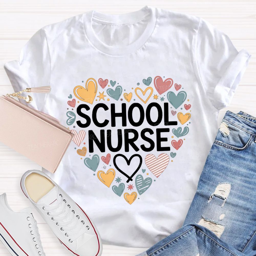 School Nurse Colorful Heart T-Shirt