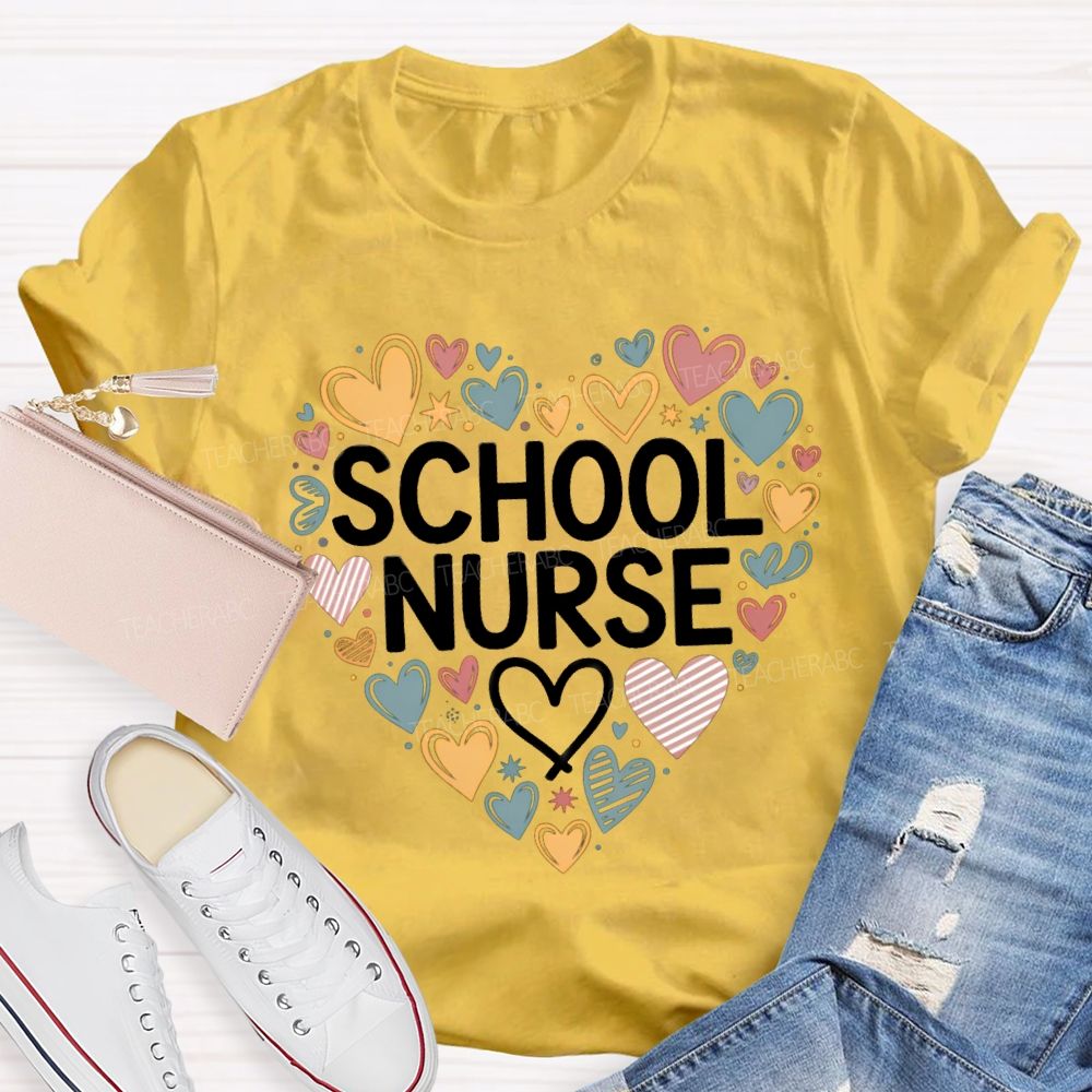 School Nurse Colorful Heart T-Shirt