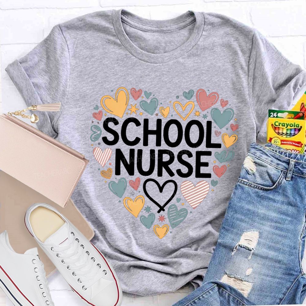 School Nurse Colorful Heart T-Shirt