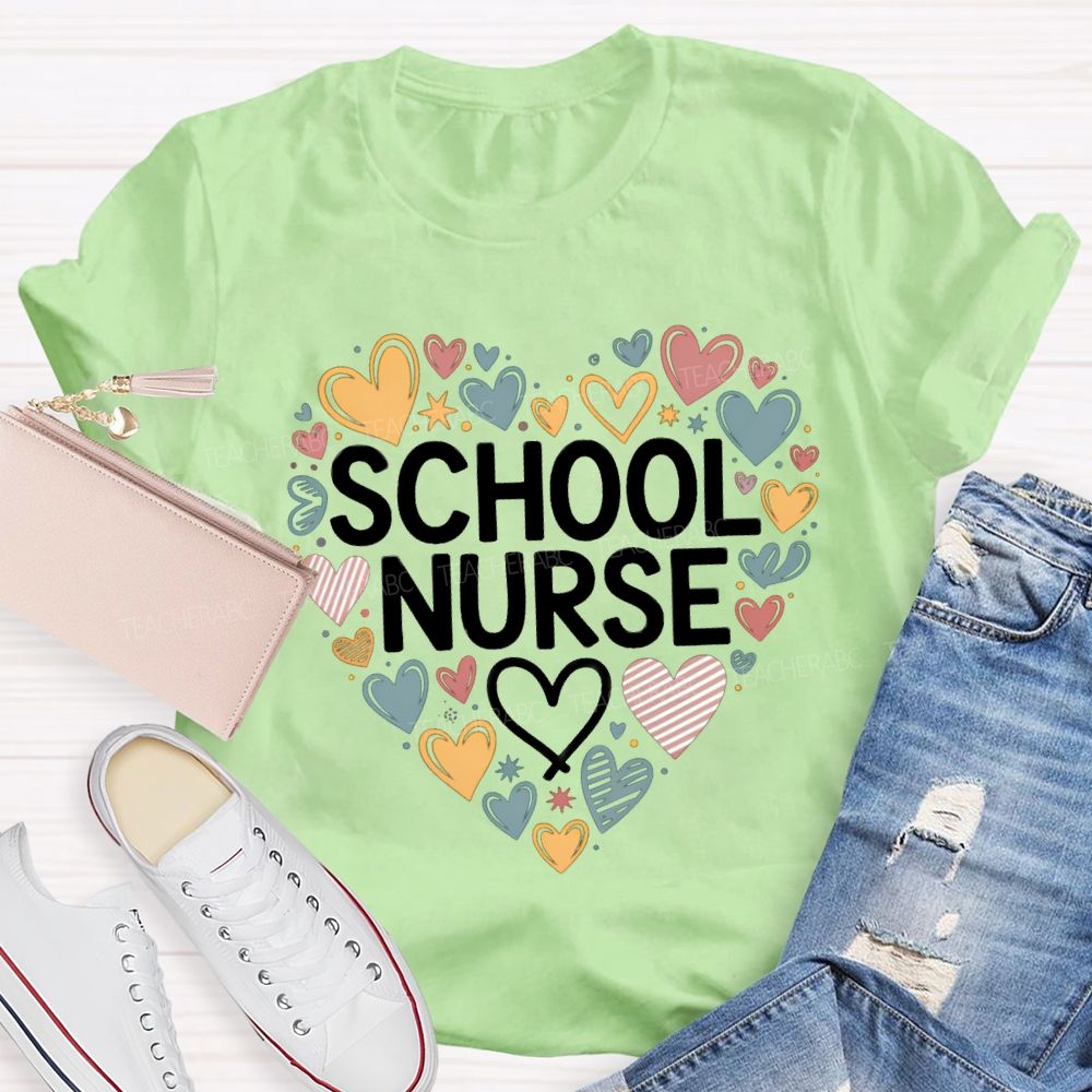 School Nurse Colorful Heart T-Shirt