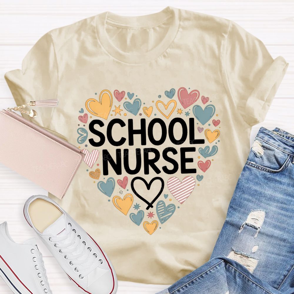 School Nurse Colorful Heart T-Shirt