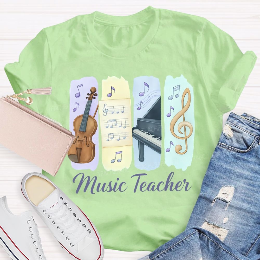 Music Teacher Guitar And Musical Note Prints T-shirt