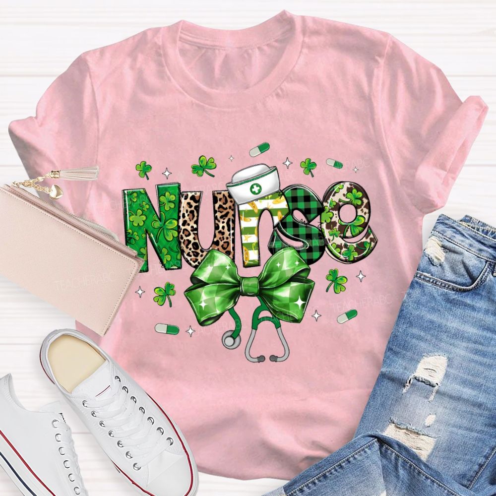 School Nurse Lucky Bows And Clover Saint Patrick'S Day T-shirt