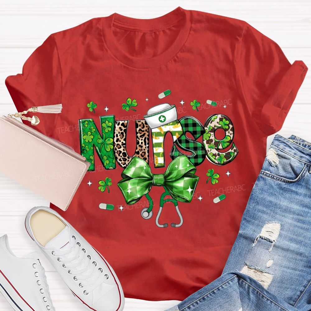 School Nurse Lucky Bows And Clover Saint Patrick'S Day T-shirt