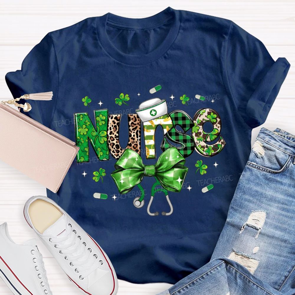 School Nurse Lucky Bows And Clover Saint Patrick'S Day T-shirt