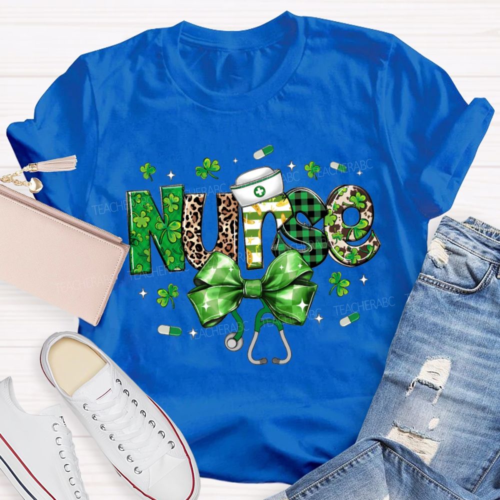 School Nurse Lucky Bows And Clover Saint Patrick'S Day T-shirt