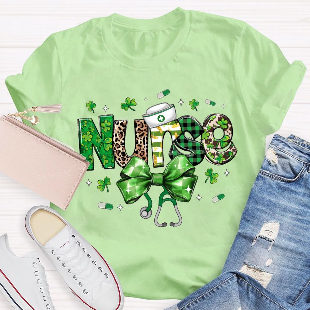 School Nurse Lucky Bows And Clover Saint Patrick'S Day T-shirt