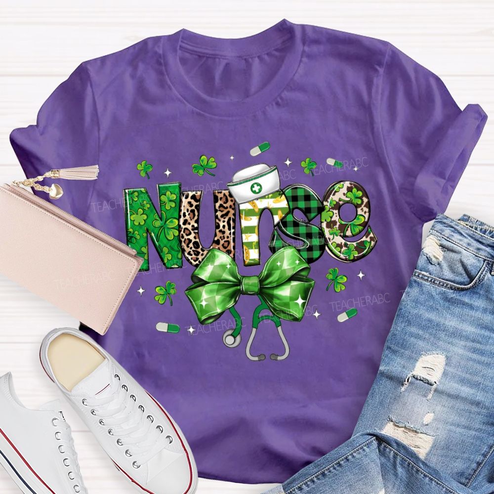 School Nurse Lucky Bows And Clover Saint Patrick'S Day T-shirt