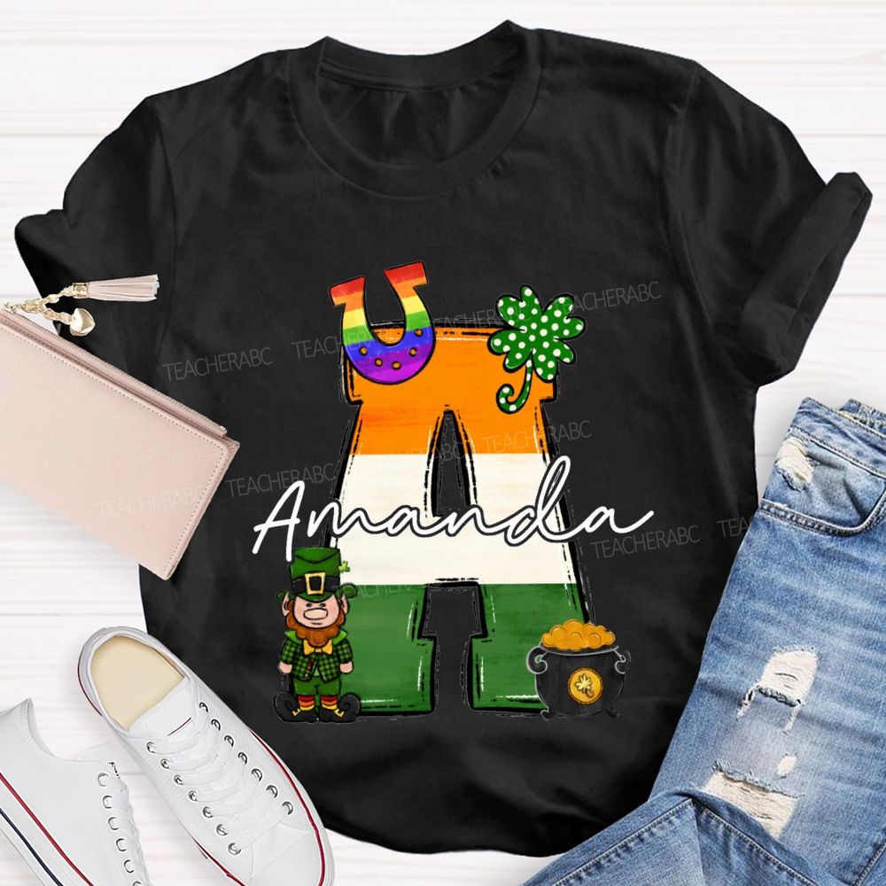 Personalized Name Four-Leaf Clover And Gradient Font T-shirt