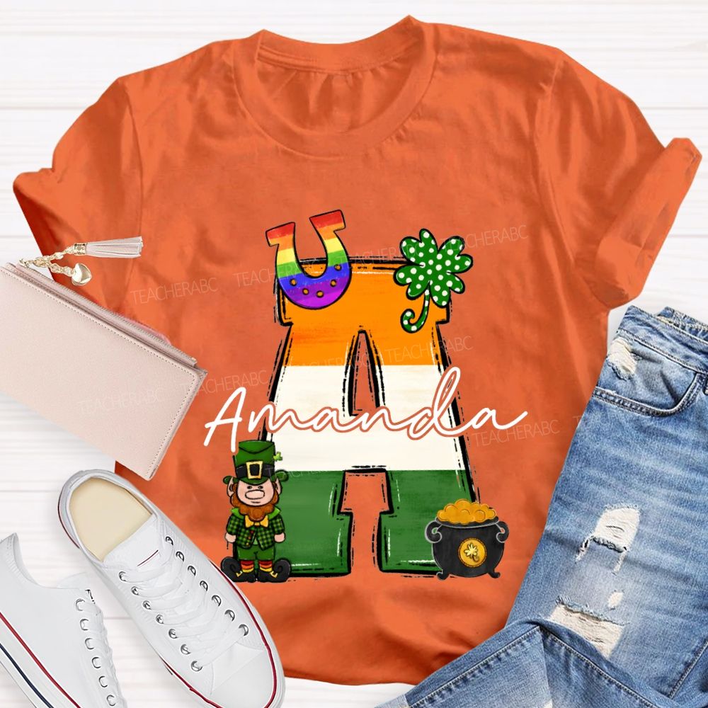 Personalized Name Four-Leaf Clover And Gradient Font T-shirt