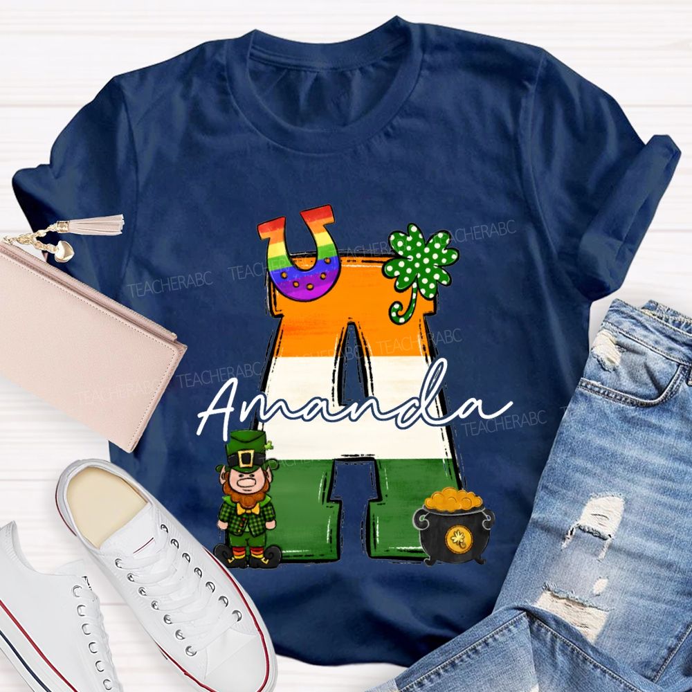 Personalized Name Four-Leaf Clover And Gradient Font T-shirt