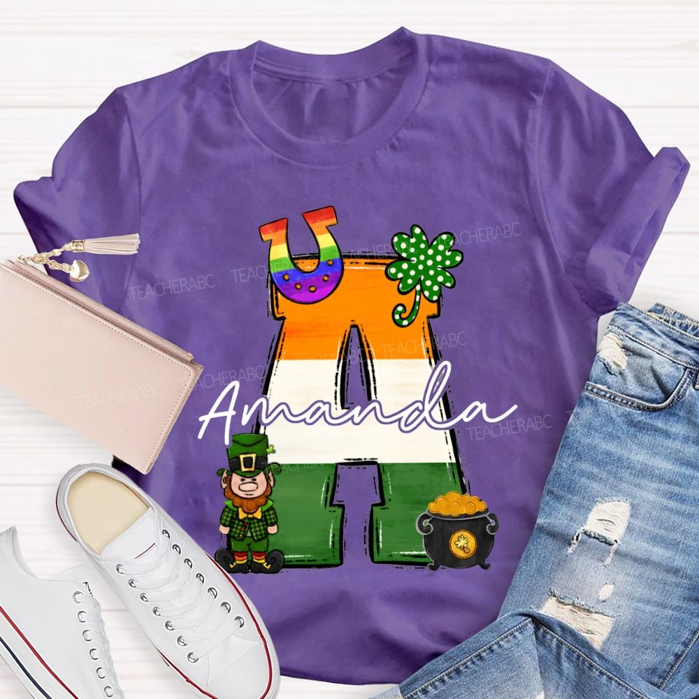 Personalized Name Four-Leaf Clover And Gradient Font T-shirt