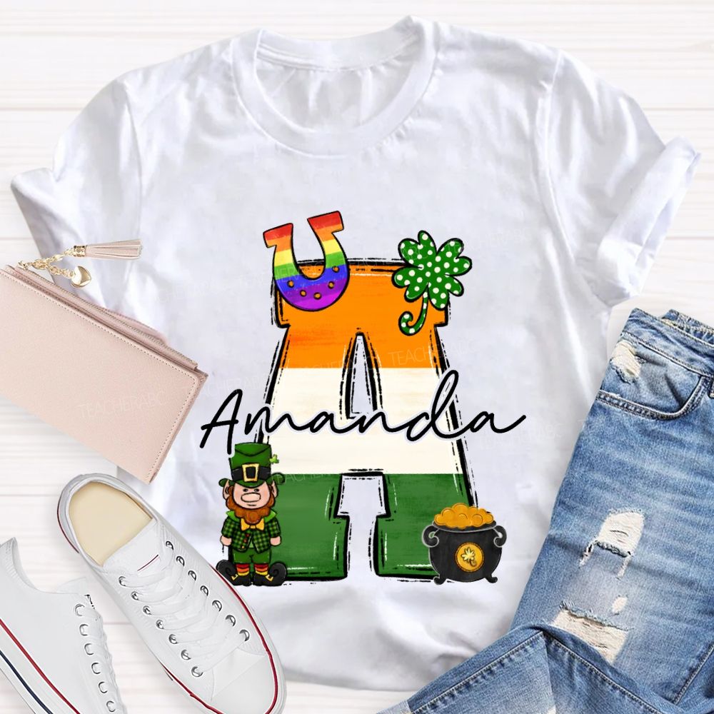 Personalized Name Four-Leaf Clover And Gradient Font T-shirt