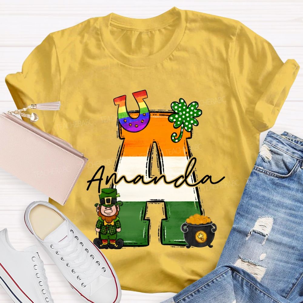 Personalized Name Four-Leaf Clover And Gradient Font T-shirt