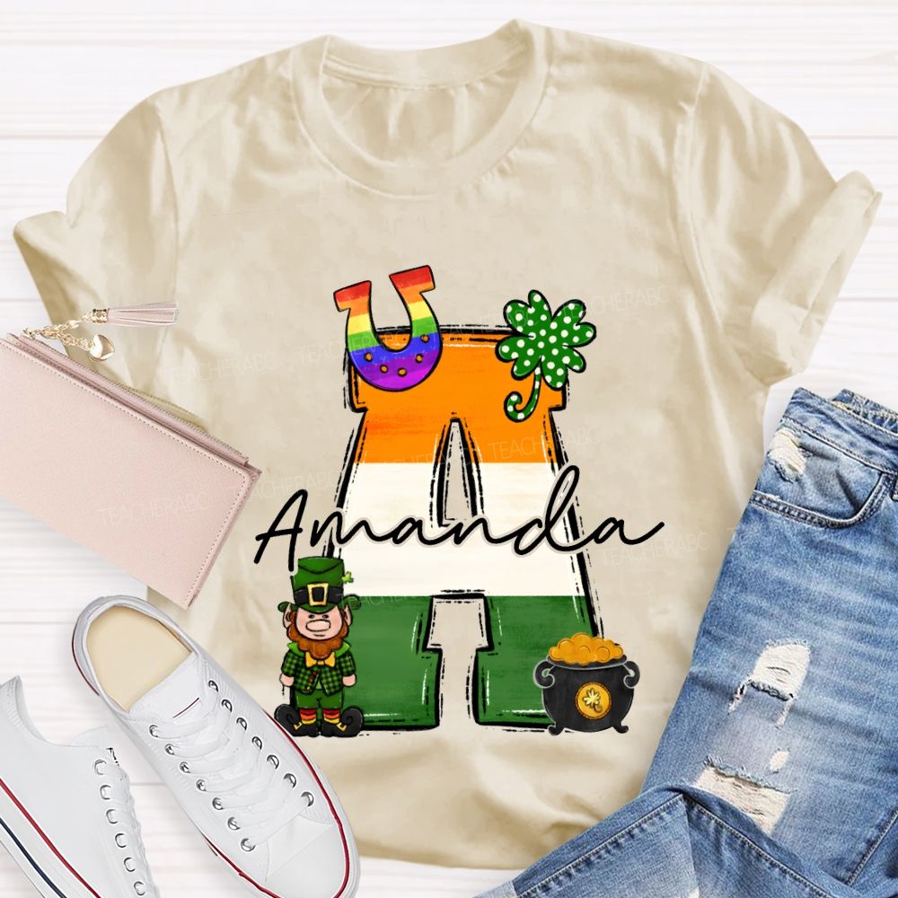 Personalized Name Four-Leaf Clover And Gradient Font T-shirt