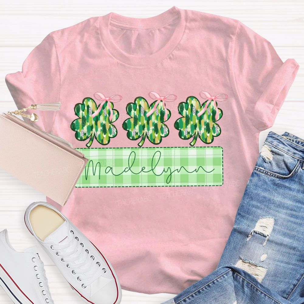 Personalized Name Lucky Bow-Shaped Four-Leaf Clover T-shirt