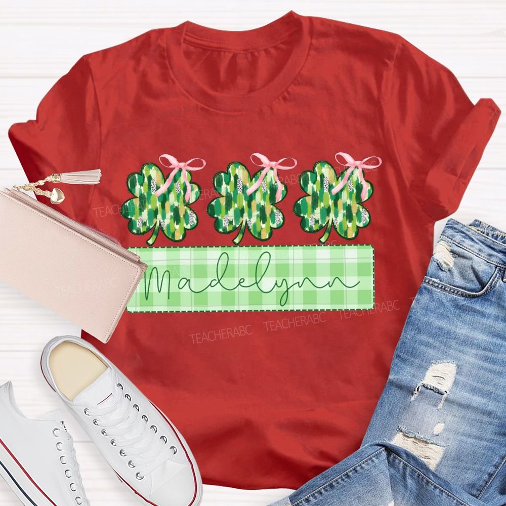 Personalized Name Lucky Bow-Shaped Four-Leaf Clover T-shirt
