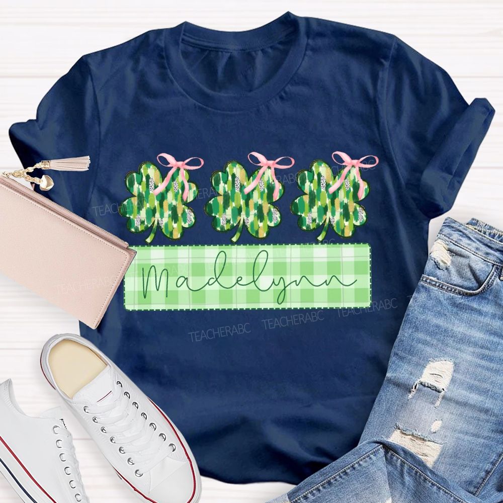 Personalized Name Lucky Bow-Shaped Four-Leaf Clover T-shirt