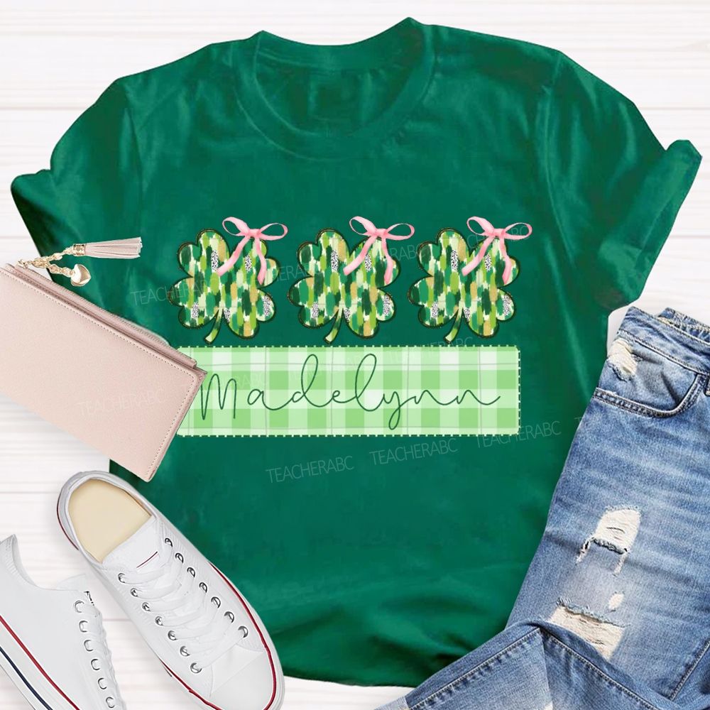Personalized Name Lucky Bow-Shaped Four-Leaf Clover T-shirt