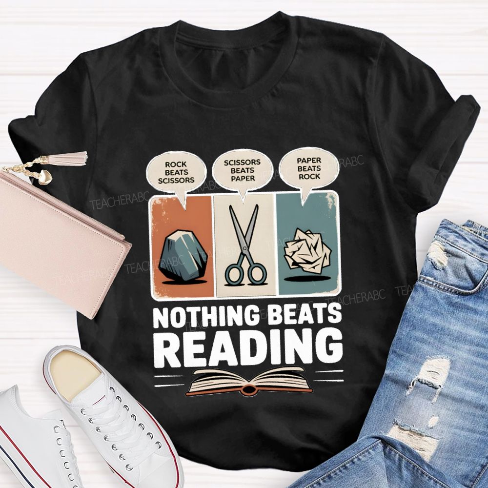 Rock Paper Scissors Nothing Beats Reading Teacher T-Shirt