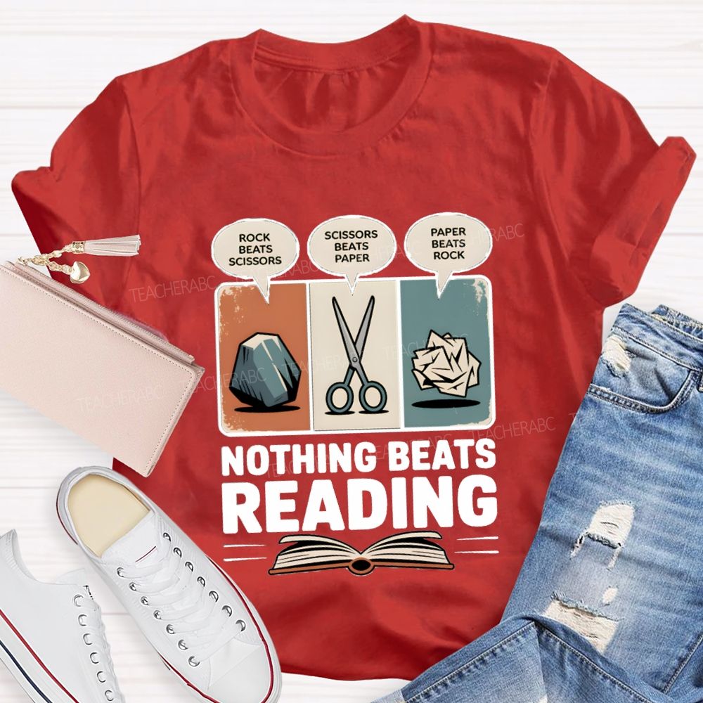 Rock Paper Scissors Nothing Beats Reading Teacher T-Shirt