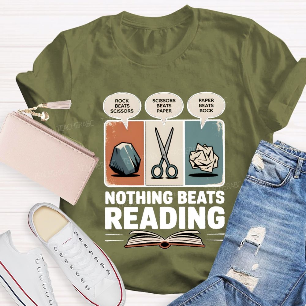 Rock Paper Scissors Nothing Beats Reading Teacher T-Shirt