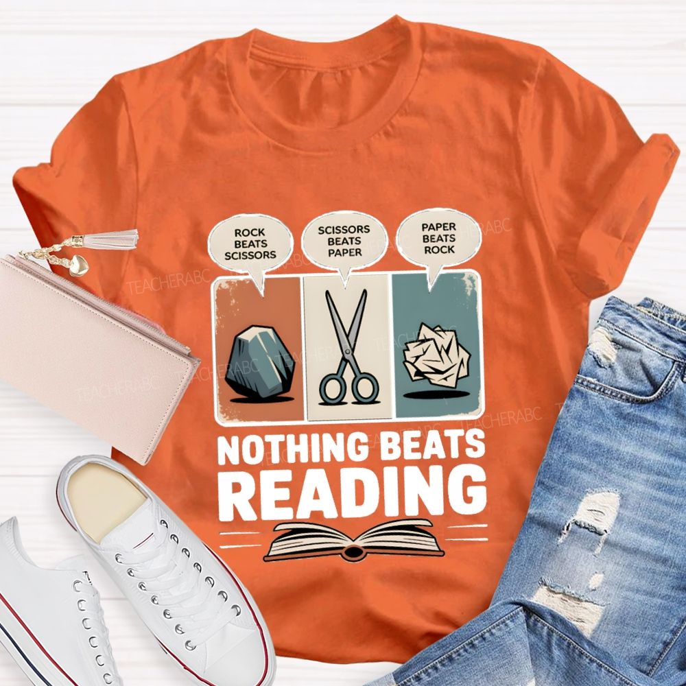 Rock Paper Scissors Nothing Beats Reading Teacher T-Shirt