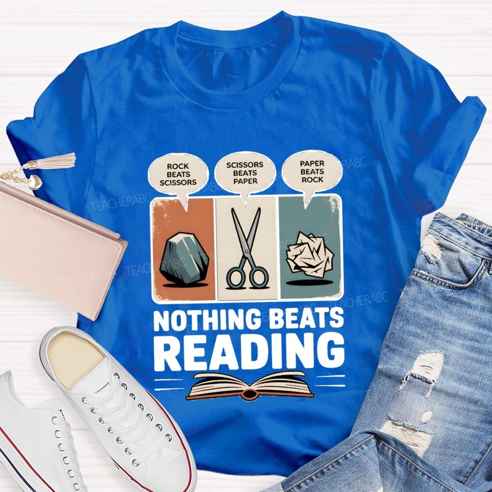 Rock Paper Scissors Nothing Beats Reading Teacher T-Shirt