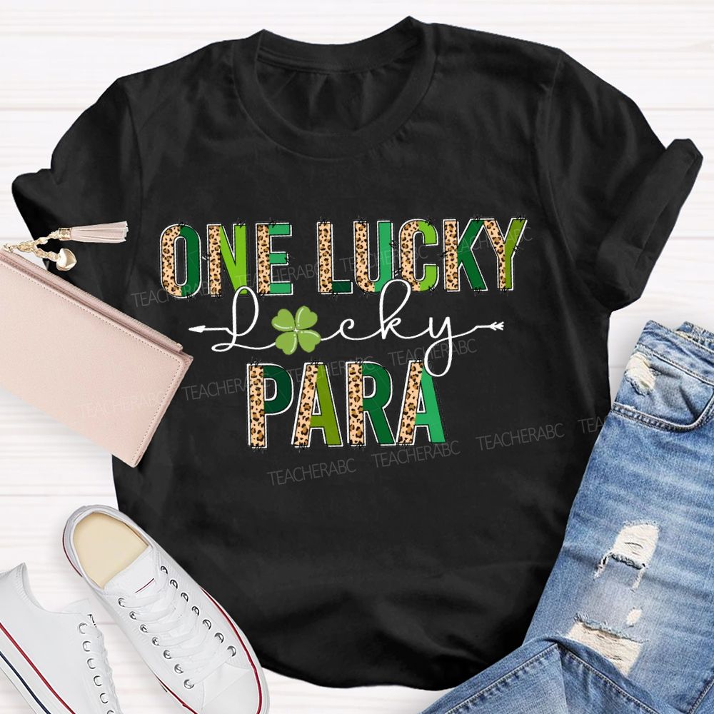 One Lucky Para Leopard Print Font And Four-Leaf Clover T-shirt