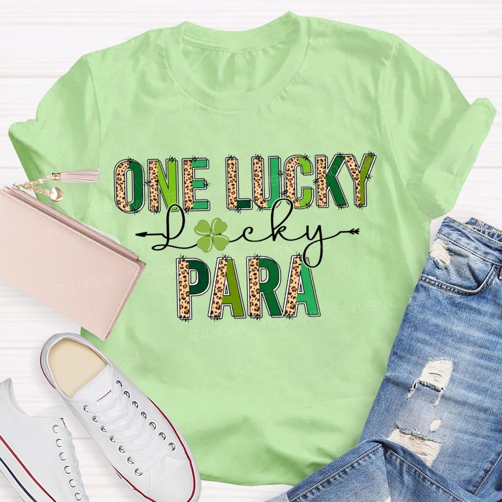 One Lucky Para Leopard Print Font And Four-Leaf Clover T-shirt