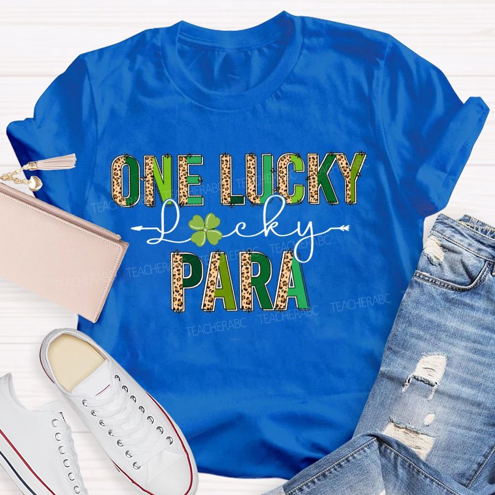 One Lucky Para Leopard Print Font And Four-Leaf Clover T-shirt