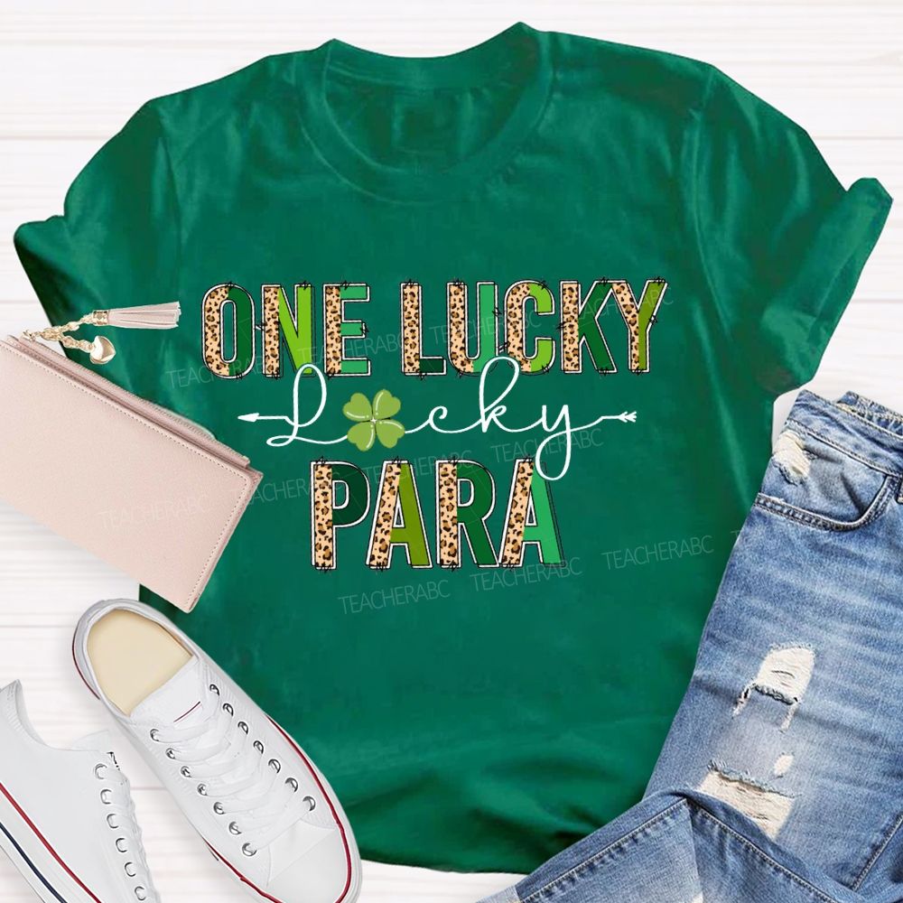 One Lucky Para Leopard Print Font And Four-Leaf Clover T-shirt
