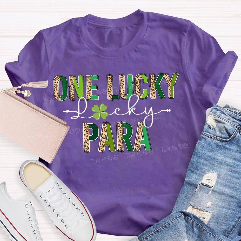 One Lucky Para Leopard Print Font And Four-Leaf Clover T-shirt