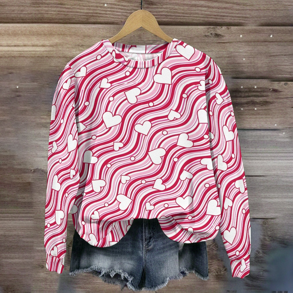Soft Heart Print Crewneck Sweatshirt