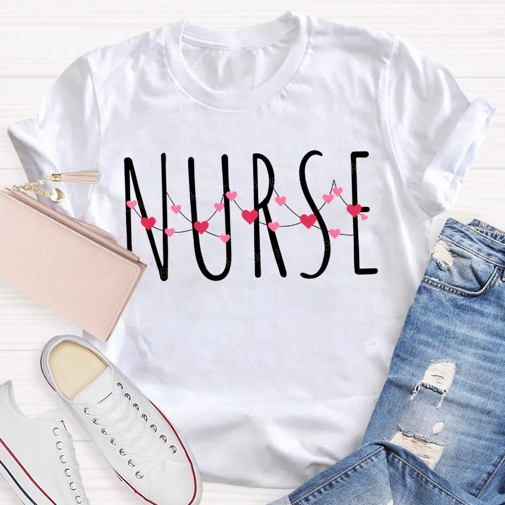 School Nurse Colorful Heart Print Valentine'S Day T-shirt
