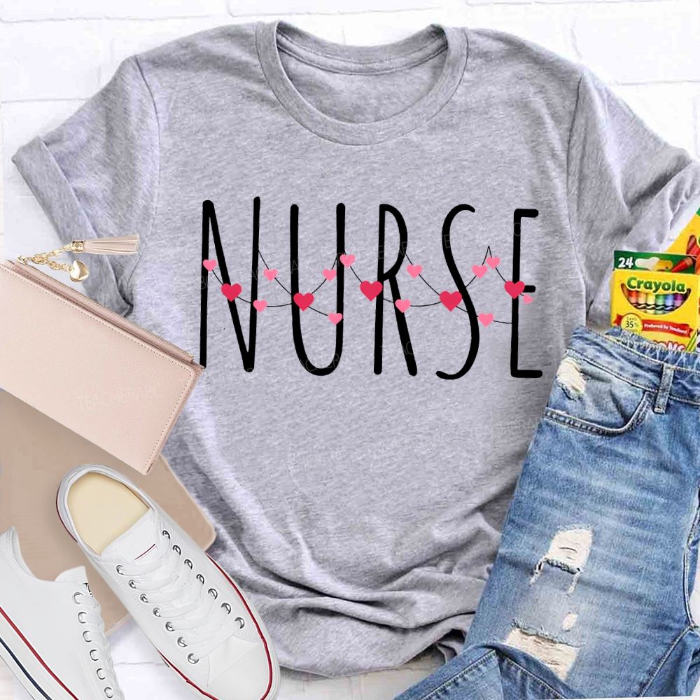 School Nurse Colorful Heart Print Valentine'S Day T-shirt