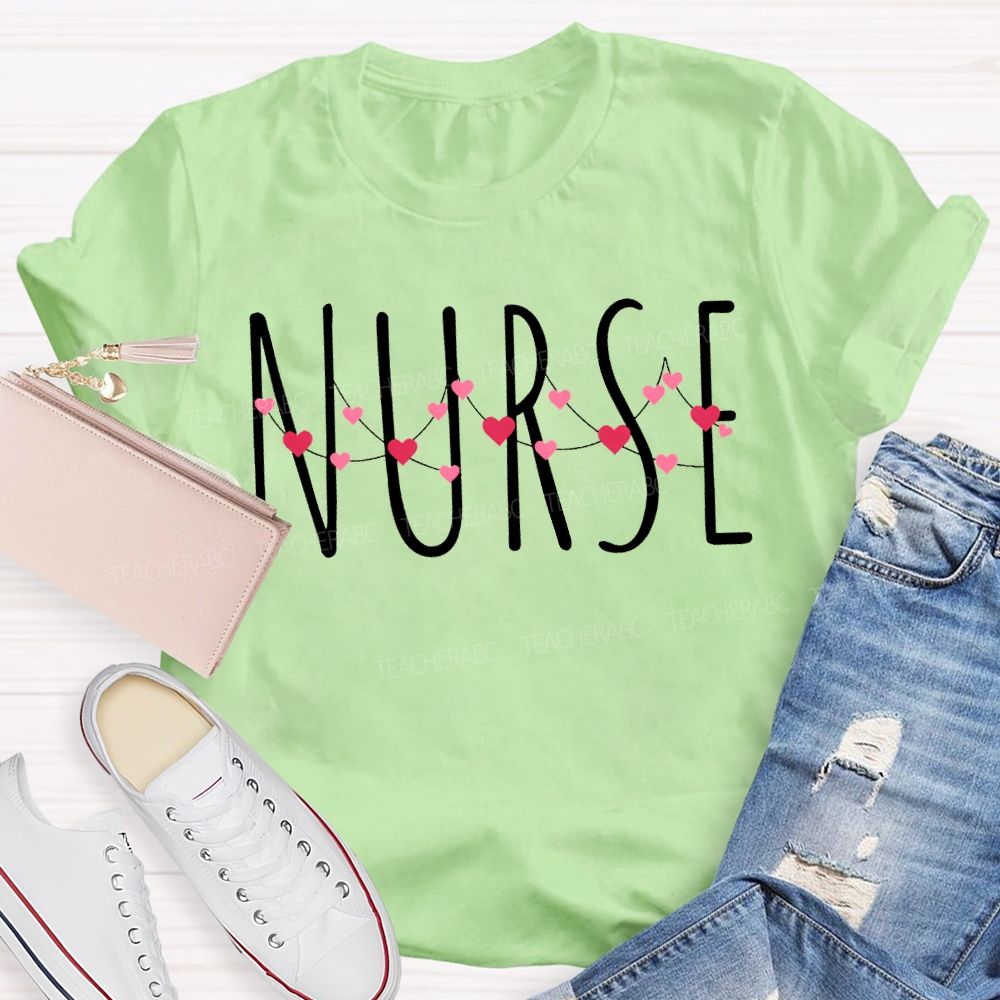 School Nurse Colorful Heart Print Valentine'S Day T-shirt