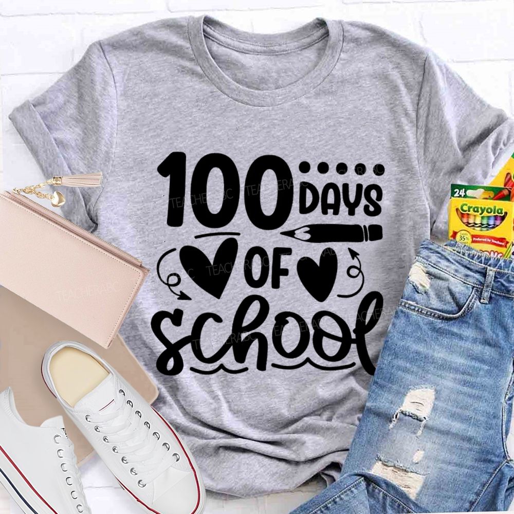 100 Days Of School Heart Pencil Teacher T-Shirt