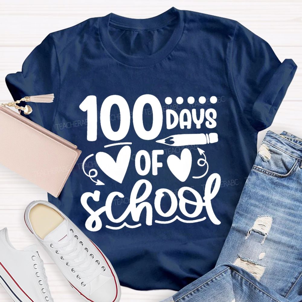 100 Days Of School Heart Pencil Teacher T-Shirt