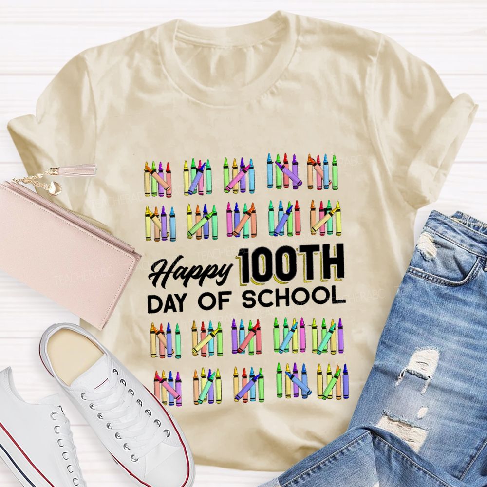Happy 100th Day Of School Colorful Crayons Teacher T-Shirt