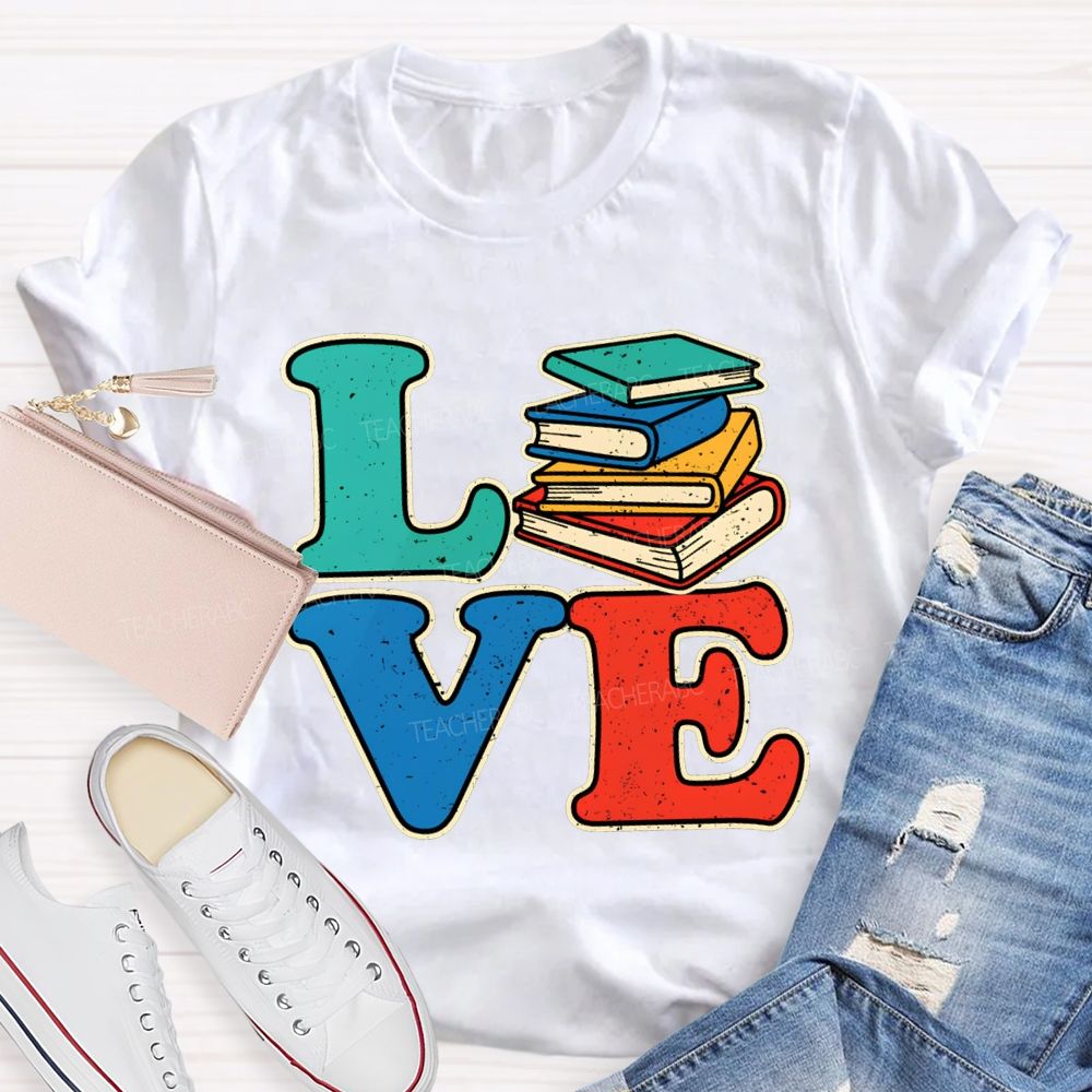 Love Reading Color Book Printing Teacher T-shirt