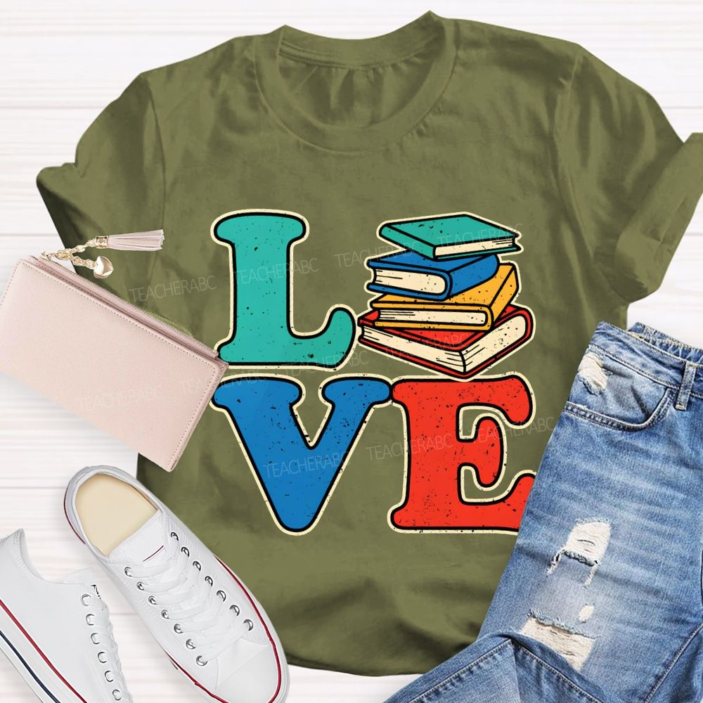 Love Reading Color Book Printing Teacher T-shirt