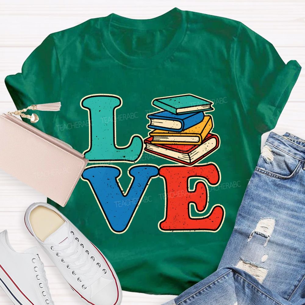 Love Reading Color Book Printing Teacher T-shirt