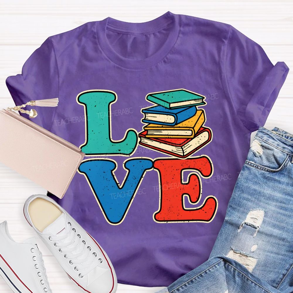 Love Reading Color Book Printing Teacher T-shirt