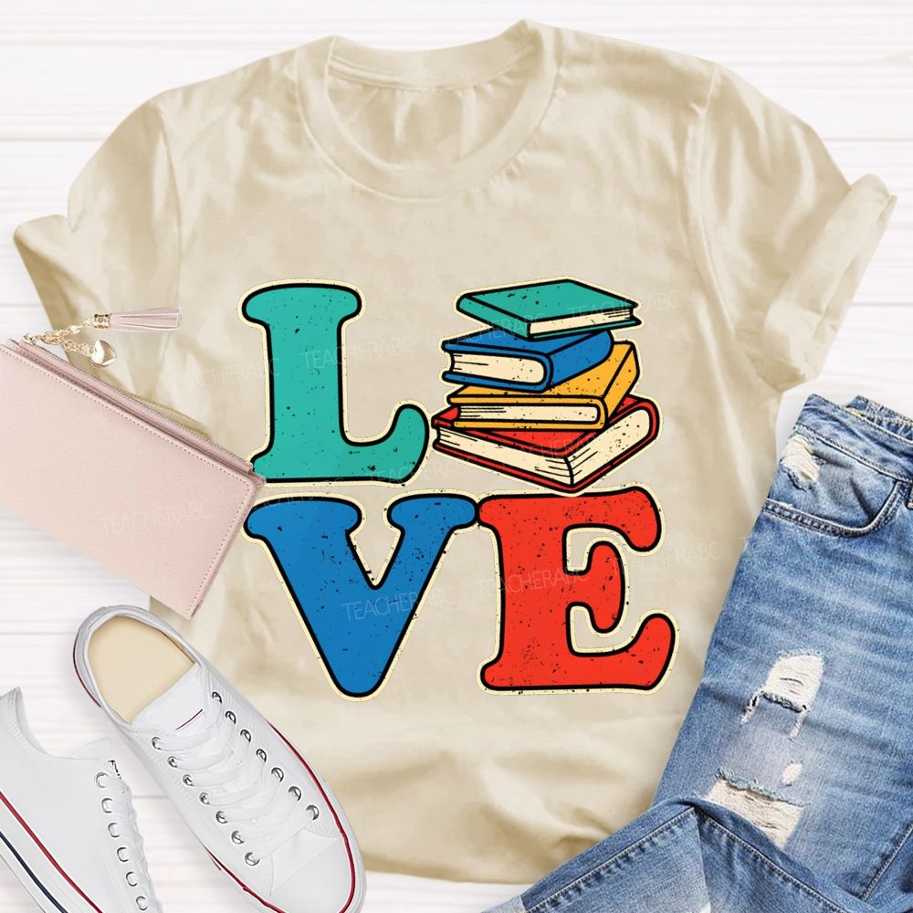 Love Reading Color Book Printing Teacher T-shirt