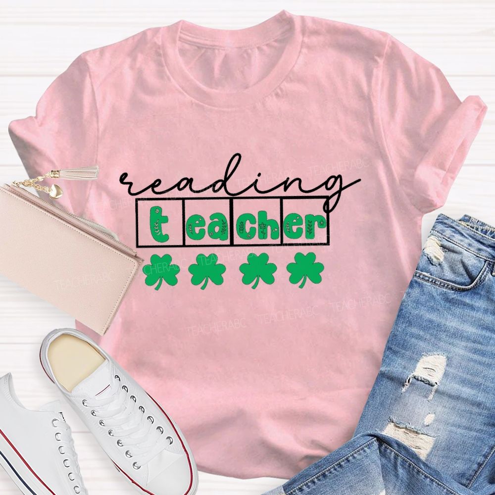 Reading Teacher With Lucky Clover Teacher T-shirt