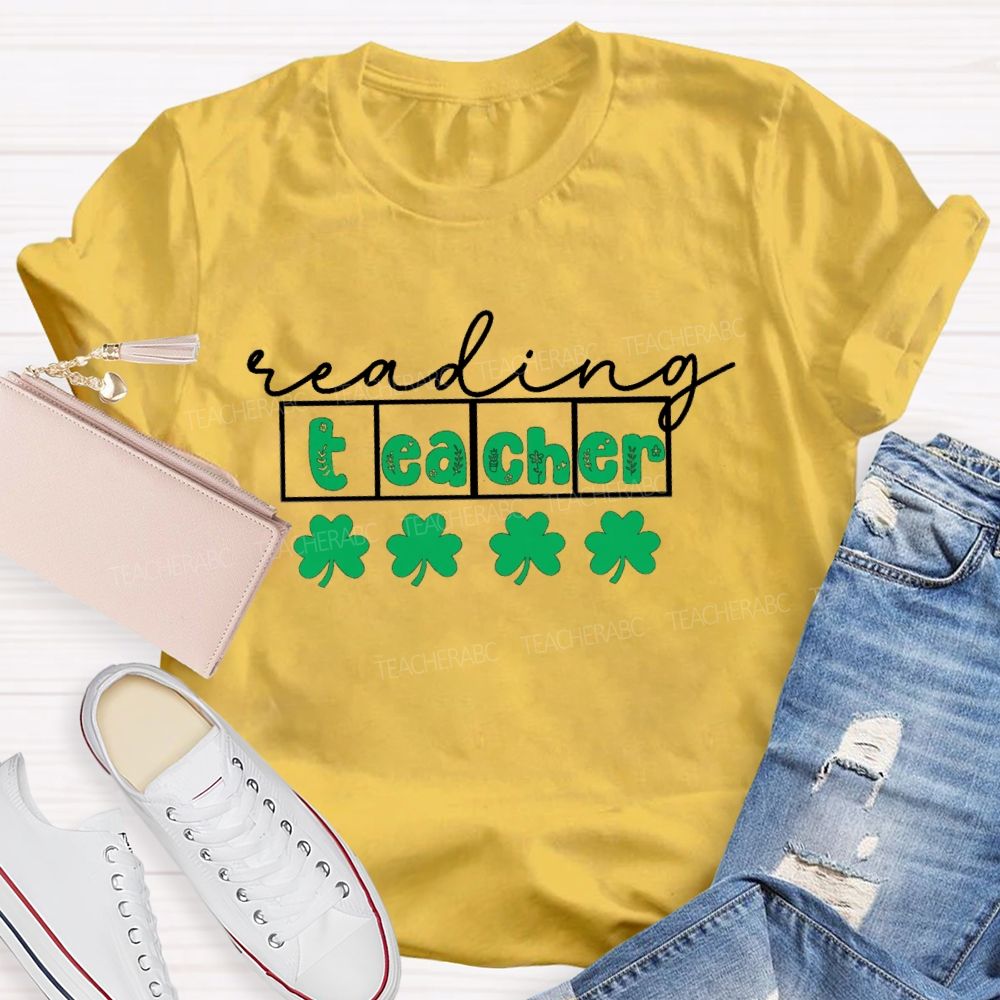 Reading Teacher With Lucky Clover Teacher T-shirt