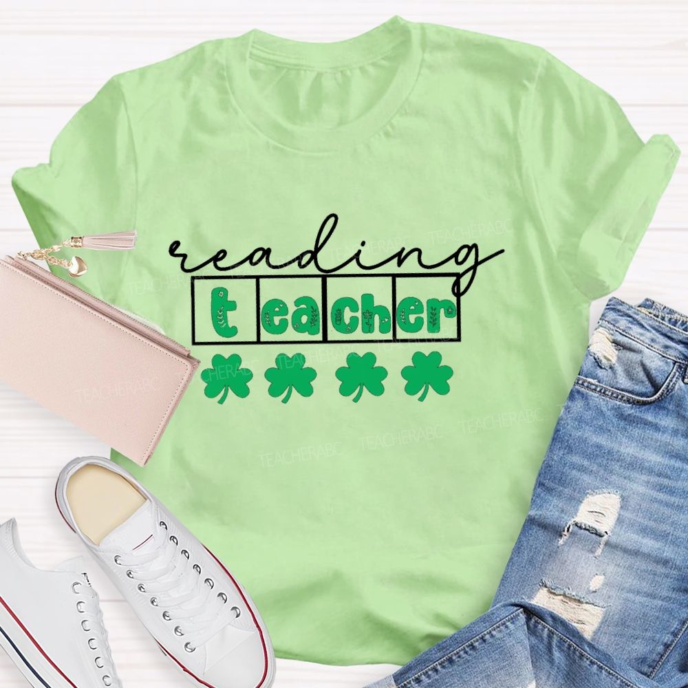Reading Teacher With Lucky Clover Teacher T-shirt