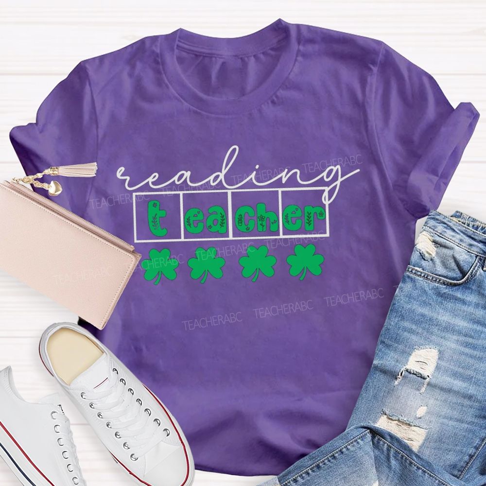 Reading Teacher With Lucky Clover Teacher T-shirt